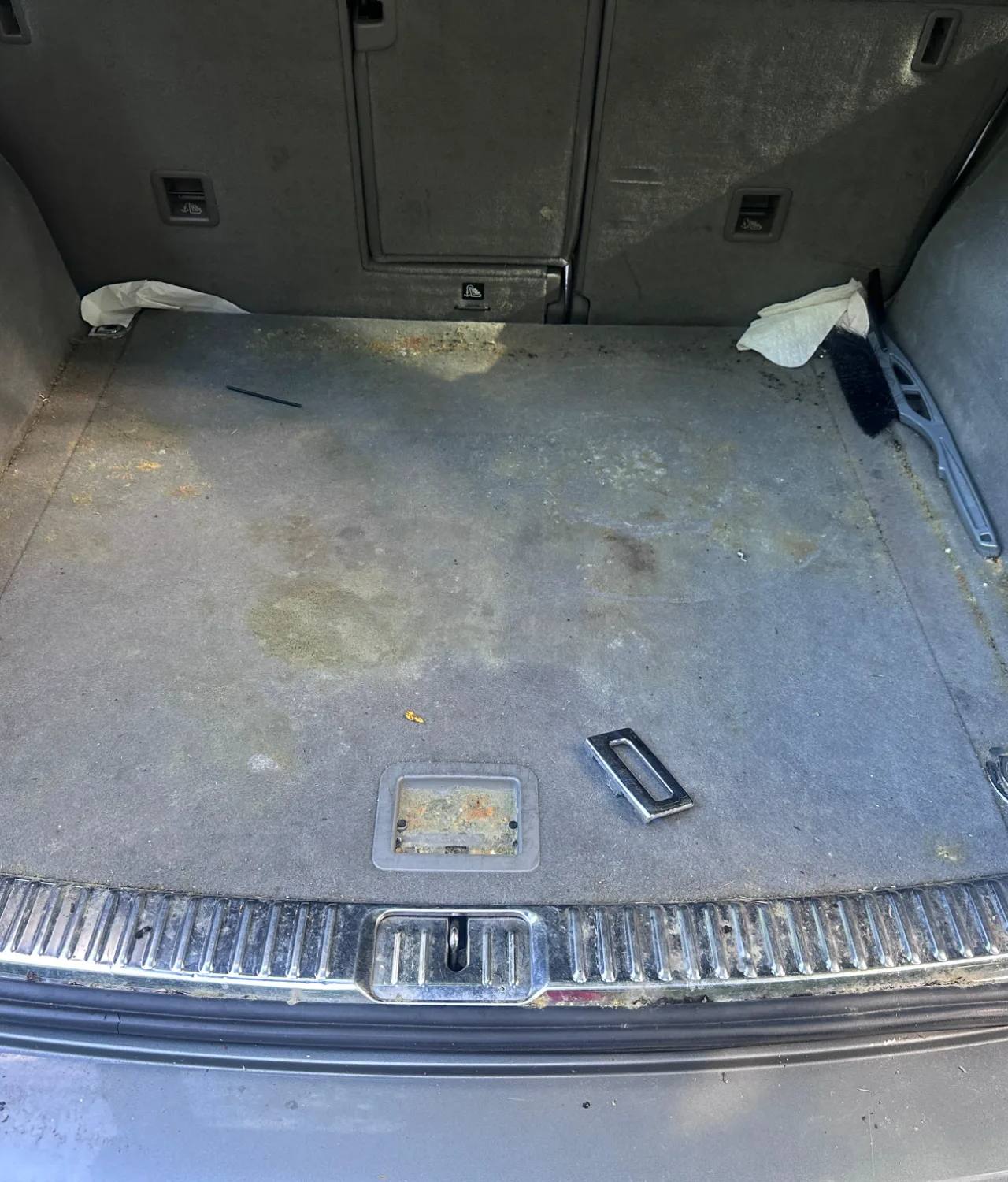 Porsche Cayenne trunk area mold remediation in Hampton, NJ (Before Detail)
